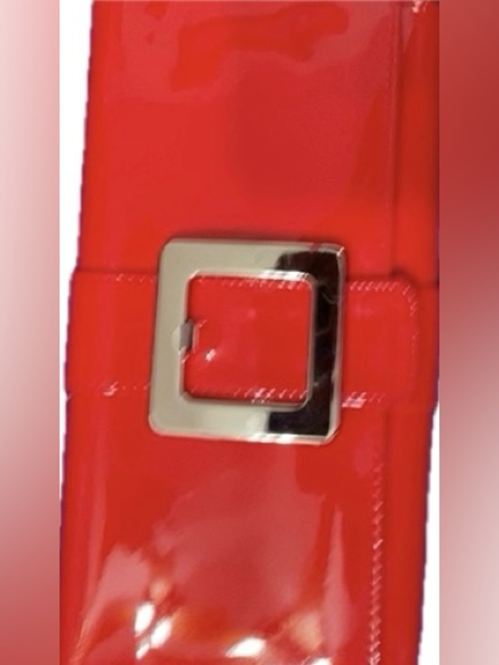 La Regale Red Faux Patent leather Clutch with Silver Buckle